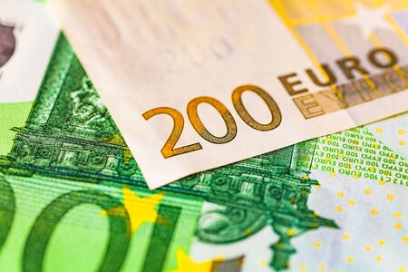 view of a euro note 200 and 100の写真素材