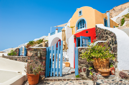Beautiful national architecture in Oia town, Santorini island, Greece.の写真素材