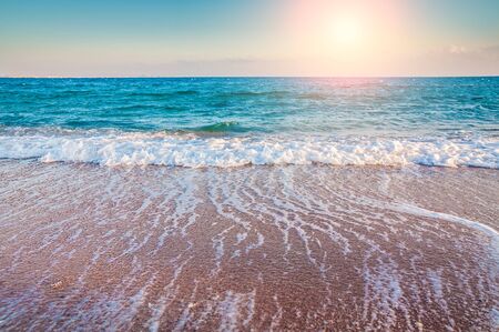 Tropical beach. Sky and sea. Beautiful summer landscape. Travel holiday backgroundの写真素材