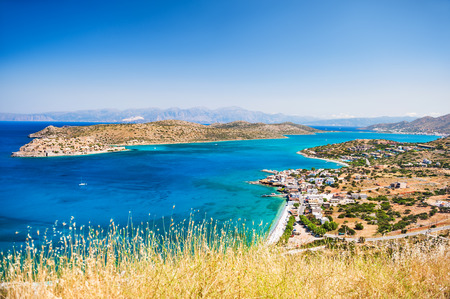 Panoramic view of the sea coast with turquoise water. East coast of Crete island, Greece.の写真素材