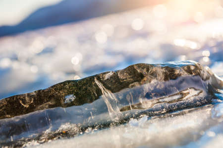 Winter ice on the lake. Macro image. Small depth of sharpnessの写真素材