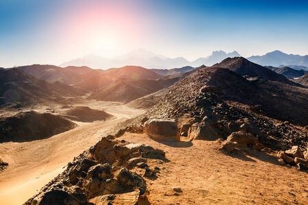 Fantastic landscape with mountains at sunset. Arabian desert, Egyptの写真素材