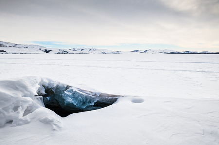 Winter lake with snowの写真素材