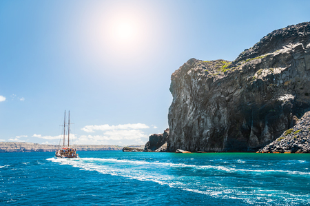 Sea view on the Greek Islands. Tourist ship on the seaの写真素材