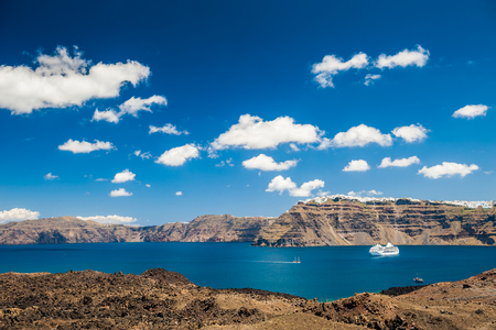 Sea view on the Greek Islands. The volcano near the island of Santoriniの写真素材