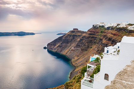 Sunset on Santorini island, Greece. Beautiful landscape with sea viewの写真素材
