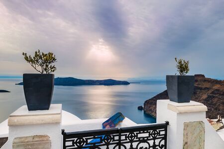 Beautiful sunset on Santorini island, Greece. Landscape with sea viewのeditorial素材