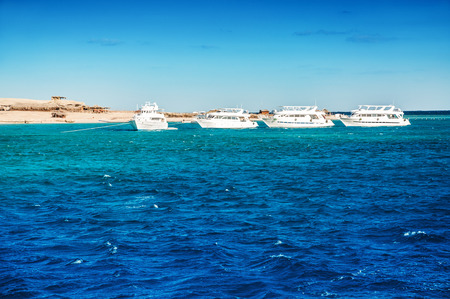White yachts in the Red sea. Beautiful summer landscape. Vacation holidaysの写真素材