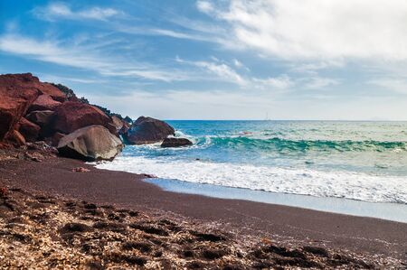 View of the seacoast and the Red beach. Santorini island, Greece. Beautiful summer landscapeの写真素材