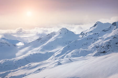 Winter snow covered mountains. Beautiful winter landscapeの写真素材