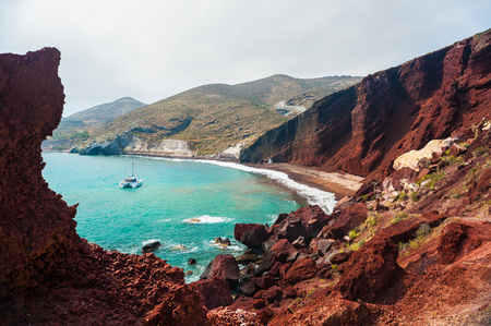 View of the seacoast and the Red beach. Santorini island, Greece. Beautiful summer landscapeの写真素材