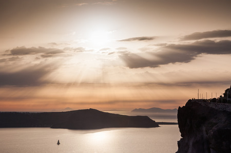 Beautiful sunset on Santorini island, Greece. Summer landscape with sea viewの写真素材