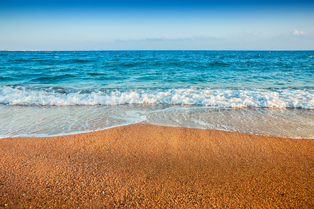 Tropical beach with blue sea. Beautiful summer landscape. Travel holiday backgroundの写真素材