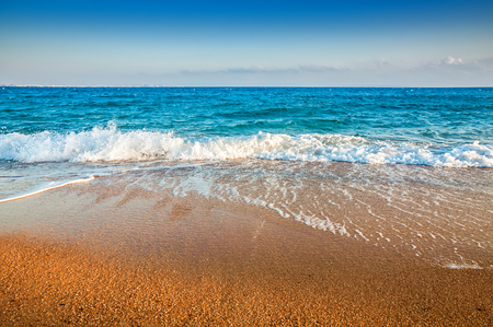 Tropical beach with blue sea. Beautiful summer landscape. Travel holiday backgroundの写真素材