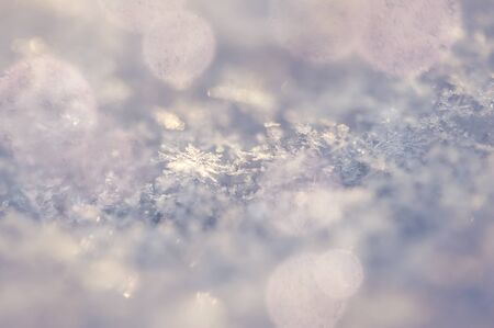 Macro image of snowflakes. Winter background. Small depth of sharpnessの写真素材