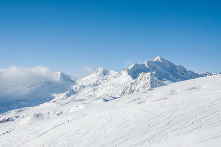 Winter mountains. Ski resort Elbrus. Caucasus, Russian Federation. Beautiful winter landscapeの写真素材