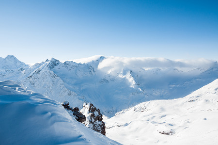 Winter mountains. Ski resort Elbrus. Caucasus, Russian Federation. Beautiful winter landscapeの写真素材