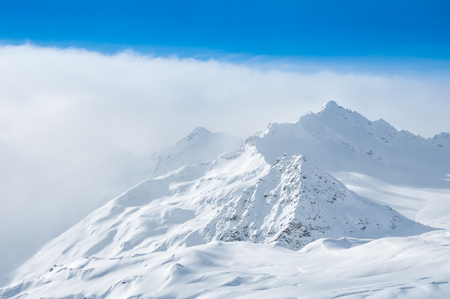 Winter snow-covered mountains. Beautiful winter landscapeの写真素材