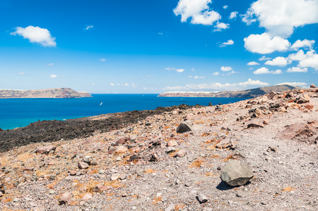 Beautiful view of the sea and islands. Volcano near the Santorini island, Greece.の写真素材