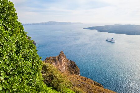 Beautiful view of the sea and islands. Santorini island, Greece.の写真素材