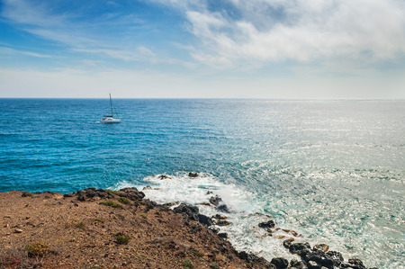 View of the seacoast. Santorini island, Greece. Beautiful summer landscapeの写真素材