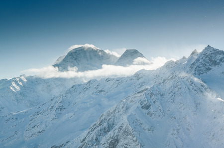 Winter mountains. Beautiful winter landscape. Ski resort Elbrus. Caucasus, Russian Federation.の写真素材