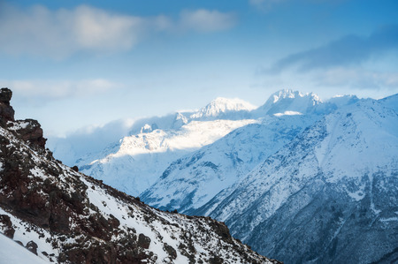 Winter mountains. Ski resort Elbrus. Caucasus, Russian Federation. Beautiful winter landscapeの写真素材