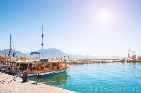 Ships in port of Alanya, Turkey. Beautiful sea viewの写真素材