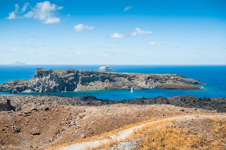 Beautiful view of the sea and islands. Volcano near the Santorini island, Greece.の写真素材