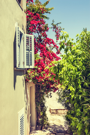 Beautiful street in Athens, Greece. Vintage filter, retro effectの写真素材