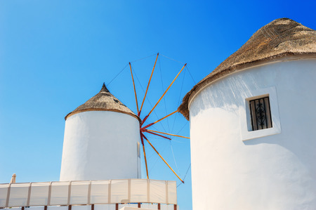 Windmill in Oia town, Santorini island, Greece.
