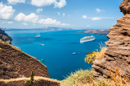 Beautiful landscape with sea view. Santorini island, Greece.の写真素材