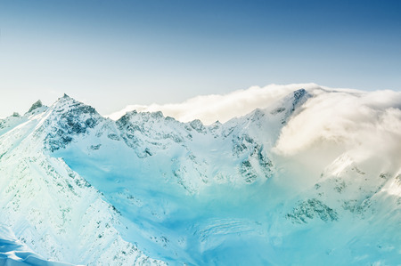 Winter landscape with snow-covered mountainsの写真素材