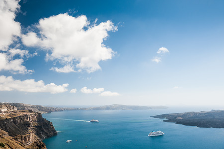 Beautiful landscape with sea view. Santorini island, Greece.の写真素材