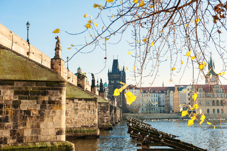 Charles Bridge on Vltava river in Prague, Czech Republic.の写真素材