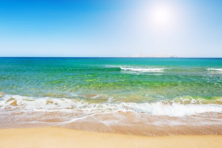 Tropical beach with turquoise water and white sand. Crete island, Greeceの写真素材