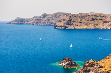 Beautiful landscape of sea view. Santorini island, Greece.の写真素材