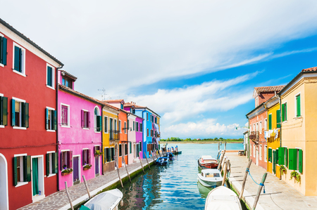 Colorful houses in Burano island near Venice, Italyの写真素材