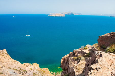 Beautiful view of the sea and islands. Santorini island, Greece.の写真素材