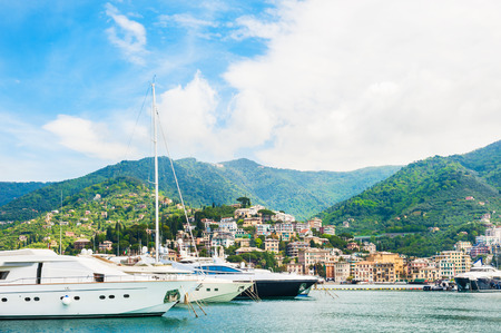 Beautiful view of the port in Rapallo, Ligurian coast, Italyの写真素材