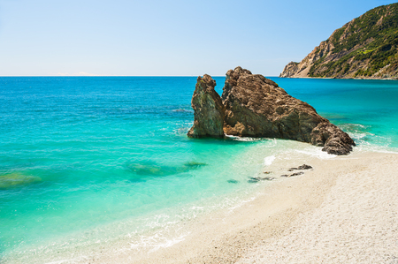 Beautiful beach in Monterosso, Cinque Terre national park, Liguria, Italyの写真素材