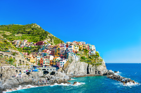 Beautiful view of Manarola town, Cinque Terre national park, Liguria, Italyの写真素材