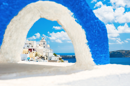 White architecture on Santorini island, Greece. Beautiful landscape with sea viewの写真素材