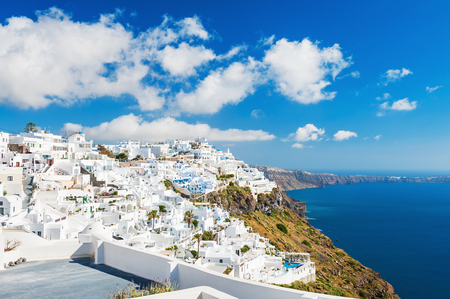 White architecture on Santorini island, Greece. Beautiful landscape with sea viewの写真素材