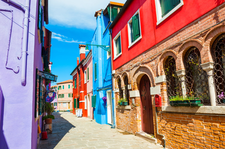 Colorful houses in Burano island near Venice, Italyの写真素材