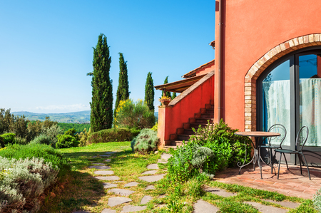 Beautiful terrace of the country house in Tuscany, Italyの写真素材