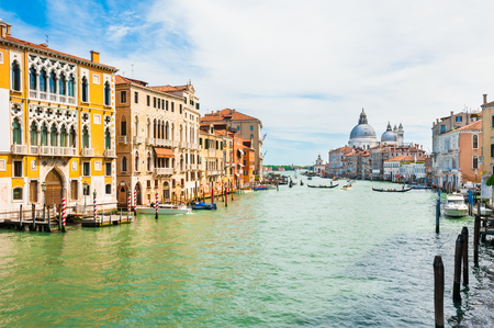 View of the Grand Canal and Basilica Santa Maria della Salute in Venice, Italyの写真素材