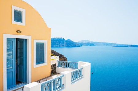 Santorini island, Greece. Beautiful summer landscape, sea viewの写真素材