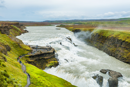 Beautiful and famous Gullfoss waterfall, Golden circle route in Icelandの写真素材