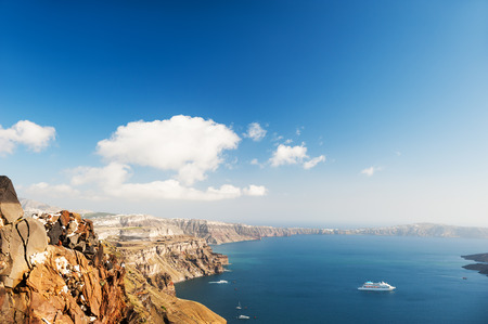 Beautiful view of the sea and islands. Santorini island, Greece.の写真素材